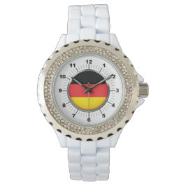 Relógio Bandeira alemã Rhinestone White Enamel Watch