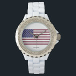 Relógio Bandeira Americana<br><div class="desc">USA Flag Gemstone Art. Esta bandeira dos EUA é feita usando fotos de Gemstones que tirei nos últimos anos. O fundo azul são apires azuis em forma retangular. As estrelas são diamantes em forma de triângulo. As listras vermelhas são rubis em forma retangular</div>