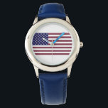 Relógio Bandeira Americana<br><div class="desc">USA Flag Gemstone Art. Esta bandeira dos EUA é feita usando fotos de Gemstones que tirei nos últimos anos. O fundo azul são apires azuis em forma retangular. As estrelas são diamantes em forma de triângulo. As listras vermelhas são rubis em forma retangular</div>