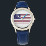 Relógio Bandeira Americana<br><div class="desc">USA Flag Gemstone Art. Esta bandeira dos EUA é feita usando fotos de Gemstones que tirei nos últimos anos. O fundo azul são apires azuis em forma retangular. As estrelas são diamantes em forma de triângulo. As listras vermelhas são rubis em forma retangular</div>