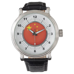 Relógio Bandeira Chinesa Vintage Black Leather Strap Watch