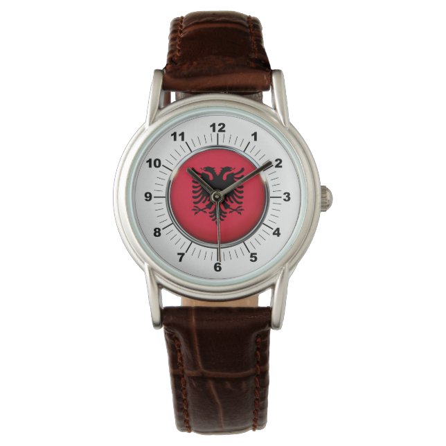 Relógio Bandeira da Albânia Classic Brown Leather Watch (Frente)