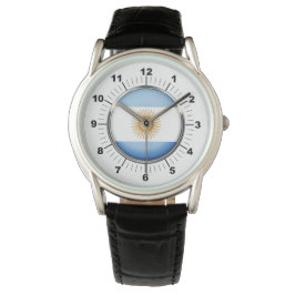 Relógio Bandeira da Argentina Crown Black Leather Watch
