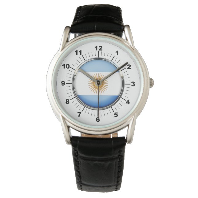 Relógio Bandeira da Argentina Crown Black Leather Watch (Frente)