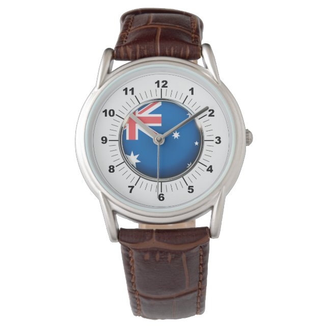 Relógio Bandeira da Austrália, Brown Leather Strap Watch (Frente)