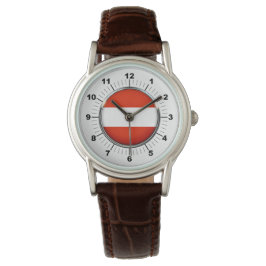 Relógio Bandeira da Áustria, Brown Leather Strap Watch