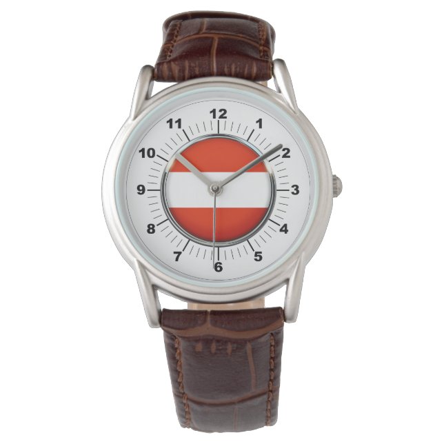 Relógio Bandeira da Áustria, Brown Leather Strap Watch (Frente)