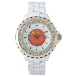 Relógio Bandeira da China Rhinestone White Enamel Watch