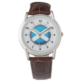 Relógio Bandeira da Escócia, Brown Leather Strap Watch