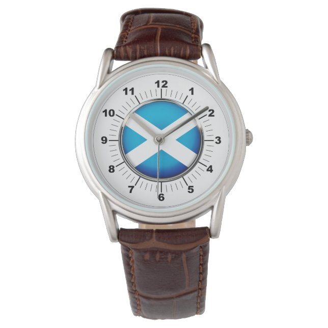 Relógio Bandeira da Escócia, Brown Leather Strap Watch (Frente)