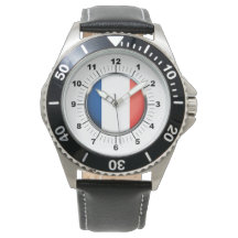 Bandeira da França, Black Leather Strap Watch