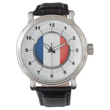 Bandeira da França, Black Leather Strap Watch