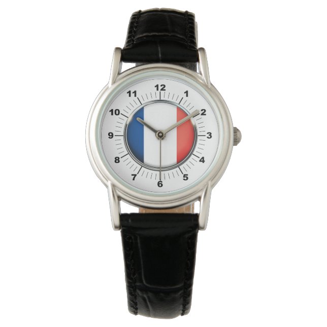 Relógio Bandeira da França Classic Black Leather Watch (Frente)