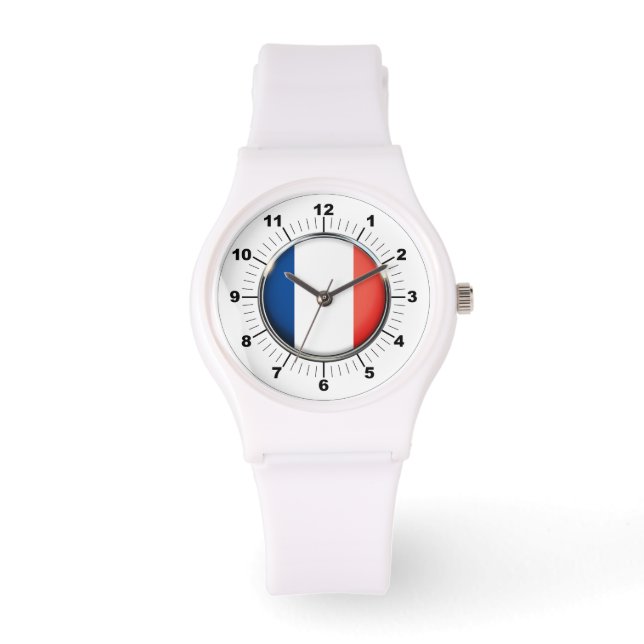 Relógio Bandeira da França Esportaria Branco Silício Watch (Frente)