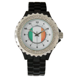 Relógio Bandeira da Irlanda Rhinestone Black Enamel Watch