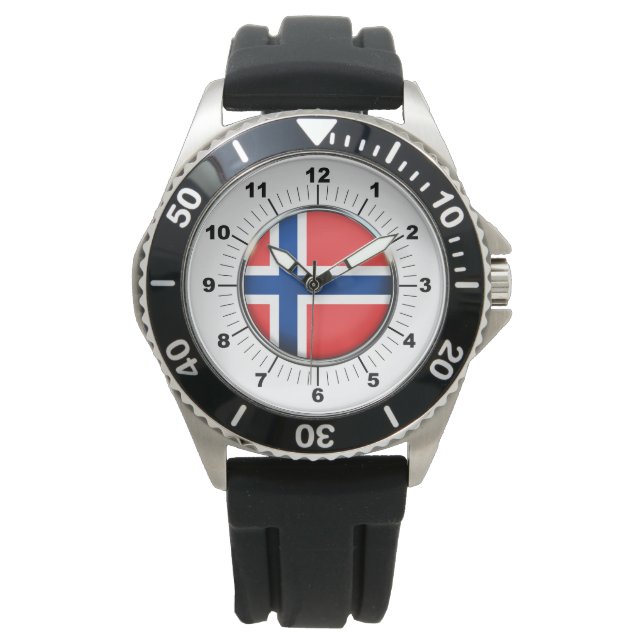 Relógio Bandeira da Noruega Stainless Steel Black Watch (Frente)
