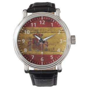 Relógio Bandeira de espanha em grão de madeira antiga