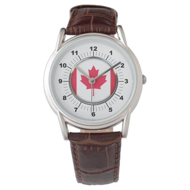 Relógio Bandeira do Canadá Classic Brown Leather Watch (Frente)