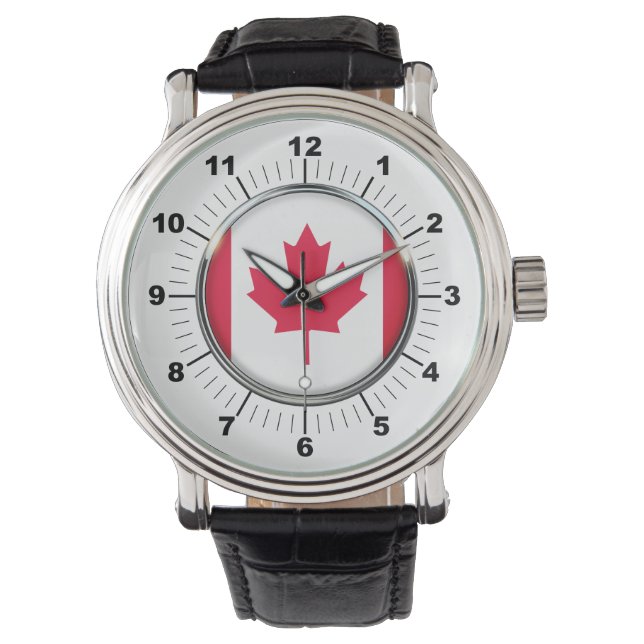Relógio Bandeira do Canadá Vintage Black Leather Watch (Frente)