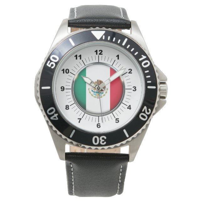 Relógio Bandeira do México, Bandeira do couro preto (Frente)