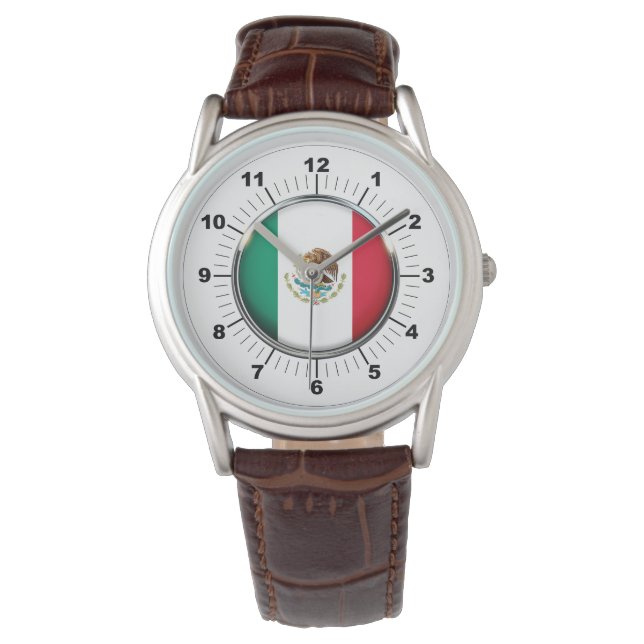 Relógio Bandeira do México, Brown Leather Strap Watch (Frente)