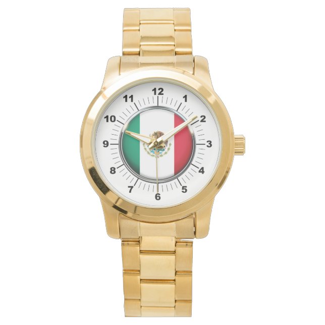 Relógio Bandeira do México de tamanho Dourado (Frente)