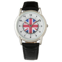 Bandeira do Reino Unido: Black Leather Strap Watch