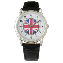 Relógio Bandeira do Reino Unido: Black Leather Strap Watch