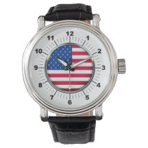 Bandeira dos EUA Vintage Black Leather Strap Watch