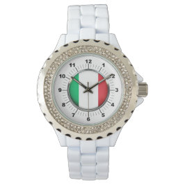 Relógio Bandeira italiana Rhinestone White Enamel Watch
