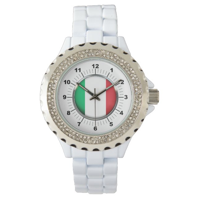 Relógio Bandeira italiana Rhinestone White Enamel Watch (Frente)