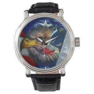Relógio Bandeira Patriótica Americana Bald Eagle Wolf