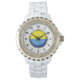 Relógio Bandeira ucraniana Rhinestone White Enamel Watch