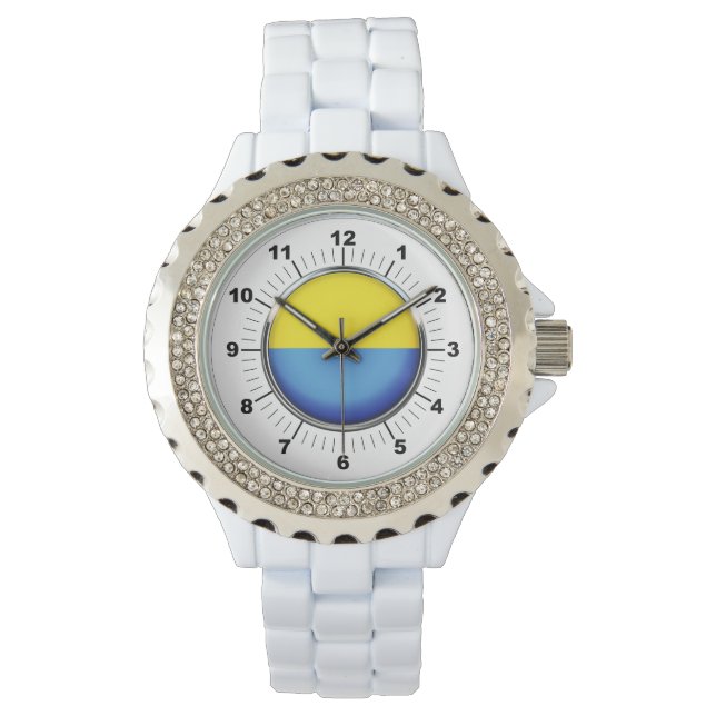 Relógio Bandeira ucraniana Rhinestone White Enamel Watch (Frente)