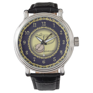 Relógio Banjo ~ Rolar Musical ~ Dourado/Marinho Azul ~