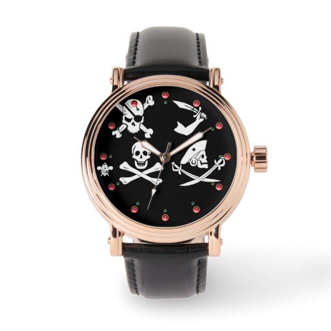 RELÓGIO BANNERS DE PIRATAS PRETOS CRUZADOS, OSSOS CRUZADOS (Frente)