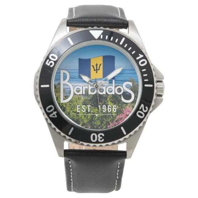 Relógio "Barbados Est. 1966" East Coast View With Flag (Frente)