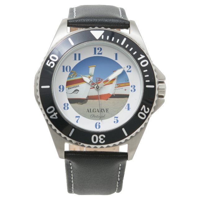 Relógio Barcos de Pesca na Foto de Praia de Algarve (Frente)