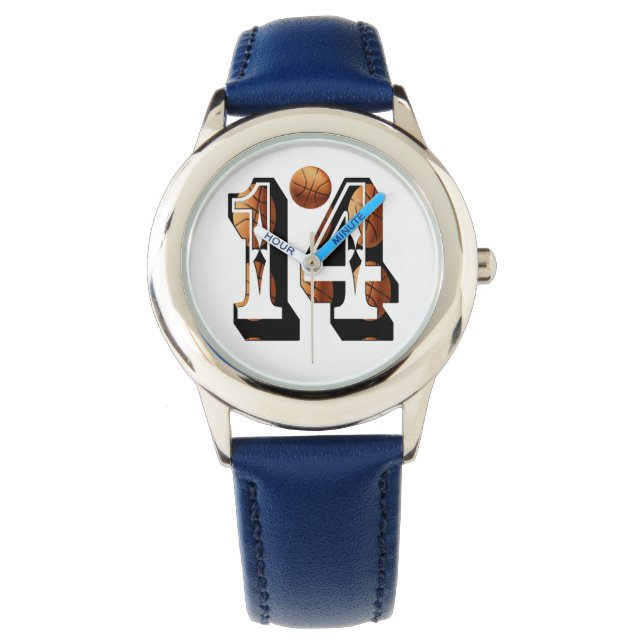 Relógio Basquete Número 14 Kids Leather Watch, (Frente)