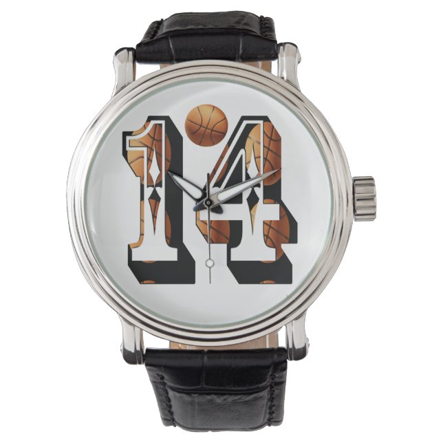 Relógio Basquete Número 14 Mens Leather Watch, (Frente)