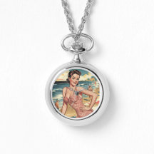 Beach Pinup Silver Necklace Watch de 1940