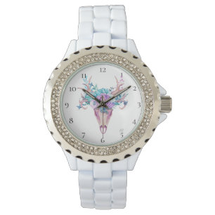 Relógio *~* Beachy Skull Antlers Horn Boho Flowers Tribal