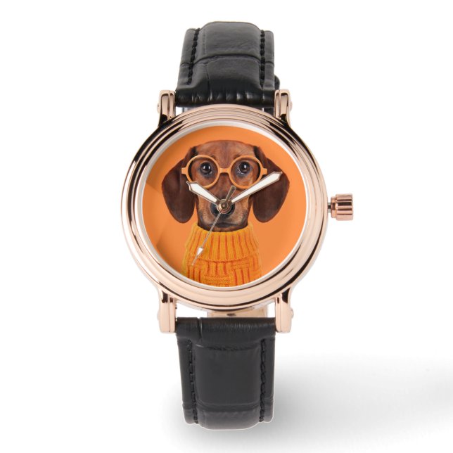 Relógio Bebês Mais Pobres | Suéter de laranja Dachshund (Frente)