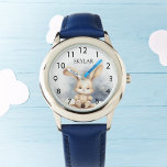 Relógio Beige-beige-azul-berçário<br><div class="desc">Faça do tempo uma maravilhosa aventura com o relógio de pulso das nossas crianças de coelhos personalizadas. Projetado com uma pintura encantadora de um coelho bebê giro contra um fundo azul-claro mutado, este relógio de pulso neutro em gênero combina capricho e funcionalidade para crianças de todas as idades. Design charmoso:...</div>