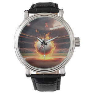 Relógio Beisebol Flamejante No Estádio