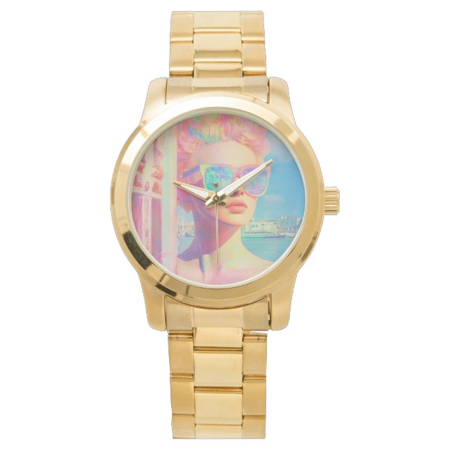 Relógio Beleza Costeira Neon com óculos Solares (Frente)