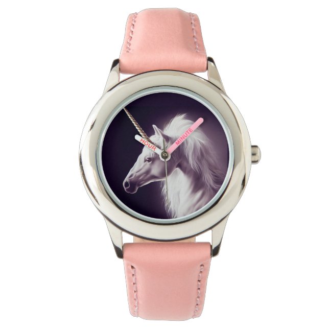 Relógio Belo Unicórnio Branco Dourado Horno Espiral (Frente)