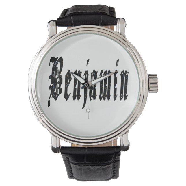 Relógio Benjamin, Nome, Logotipo, Big Black Leather Watch (Frente)