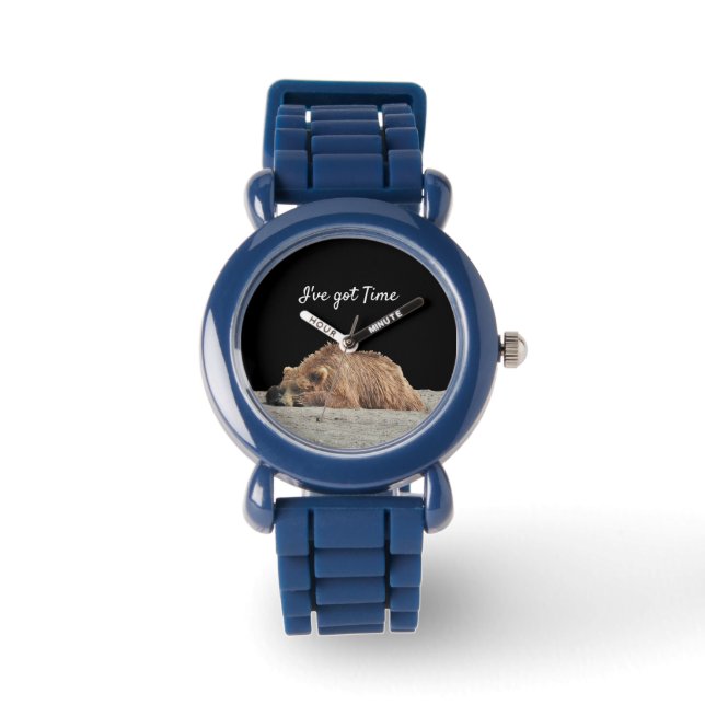 Relógio Bezel Watch ajustável da criança com urso pardo (Frente)