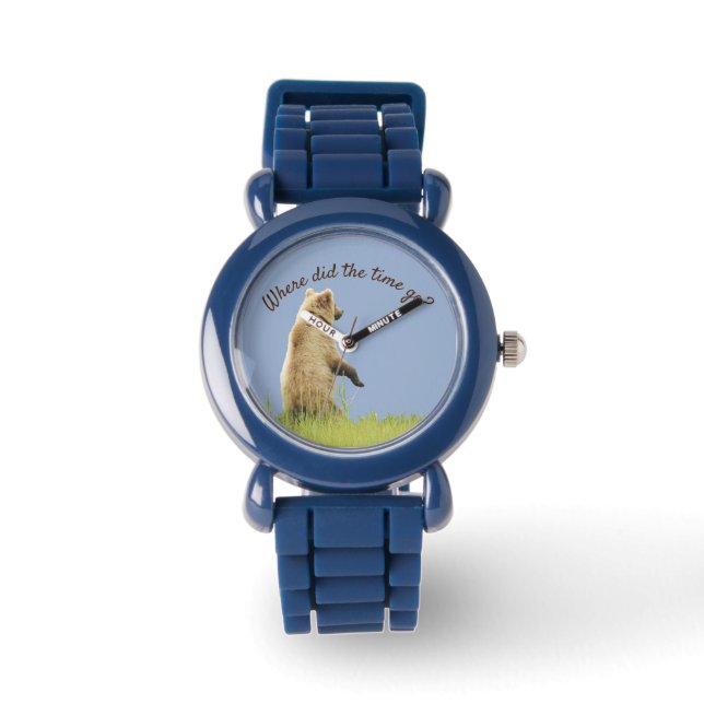 Relógio Bezel Watch ajustável da criança com urso pardo (Frente)